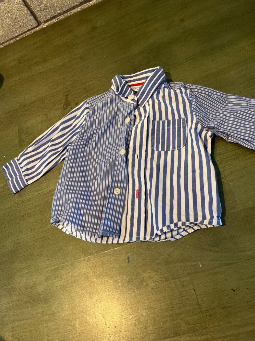 Baby Boden Boys Blue & White Striped Button-Up Shirt 6-12 Months Cotton Blend